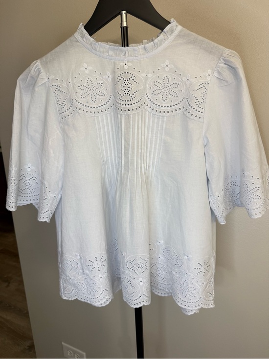 Madewell Tops - Madewell Very Light Blue Eyelet Peasant Blouse Size XS
